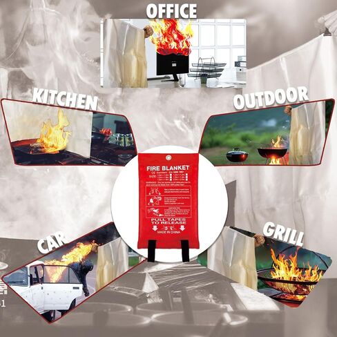 MDH Fire Blanket 40x40 Inches Fiberglass w/Gloves Hooks Whistle - Fireproof Safety for Home, Kitchen, Restaurant, House - Fire Suppression Reusable (Fire Blanket 4-Pack) in Saudi Arabia