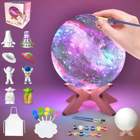 SHINECLOUD Paint Your Own Moon Lamp Kit 5.9'', Arts & Crafts Kit Art Supplies for Kids/Boys/Girls, Rechargeable 16 Colors DIY Night Light with Remote Control/Touch Sensor/Wooden Stand in Kuwait