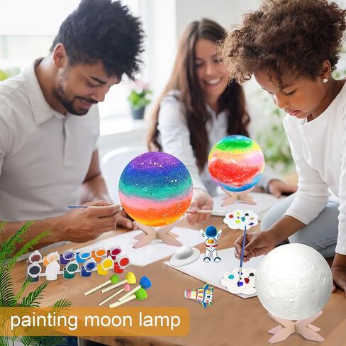 SHINECLOUD Paint Your Own Moon Lamp Kit 5.9'', Arts & Crafts Kit Art Supplies for Kids/Boys/Girls, Rechargeable 16 Colors DIY Night Light with Remote Control/Touch Sensor/Wooden Stand in Kuwait