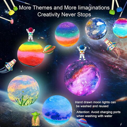 SHINECLOUD Paint Your Own Moon Lamp Kit 5.9'', Arts & Crafts Kit Art Supplies for Kids/Boys/Girls, Rechargeable 16 Colors DIY Night Light with Remote Control/Touch Sensor/Wooden Stand in Kuwait