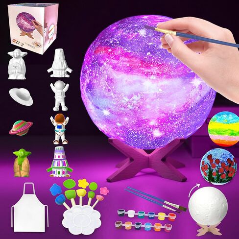 SHINECLOUD Paint Your Own Moon Lamp Kit 5.9'', Arts & Crafts Kit Art Supplies for Kids/Boys/Girls, Rechargeable 16 Colors DIY Night Light with Remote Control/Touch Sensor/Wooden Stand in Kuwait