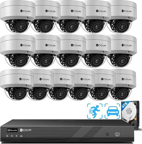 نظام كاميرا أمان 4COVR 12MP للأعمال ، 16x 12MP مقاومًا لـ IP67 DOME DOME CARMAY POE IP ، وصول عن بُعد ، 16 قناة UHD NVR 4TB ، الكشف عن المركبات البشرية ، 24/7 ، LY54AXAM1616 in Kuwait