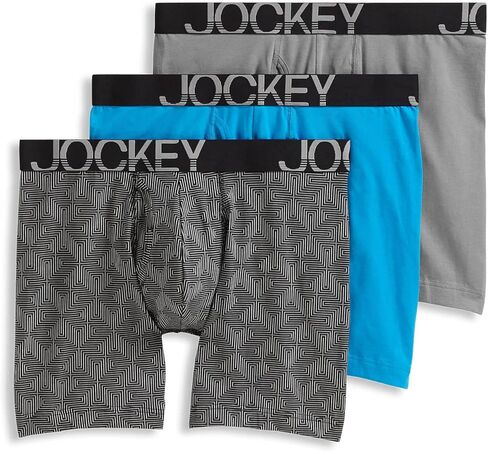 Jockey Men's Underwear ActiveStretch 7" Long Leg Boxer Brief - 3 Pack, True Navy/Grey Heather/True Navy, M in Saudi Arabia
