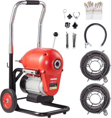 VEVOR 50FTx1/2Inch Drain Cleaner Machine, Sewer Snake Electric Drain Auger Cleaner with 4 Cutter & Foot Switch for 2" to 4" Pipes in Kuwait
