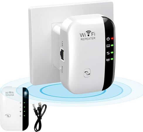 WiFi Extender Booster,WiFi Signal Booster,Internet Coverage Up to 3000 Sq.Ft! Works with 45+ Devices & Features Easy Setup,2.4GHz Band WiFi Extender, and LAN Port (White) in Saudi Arabia