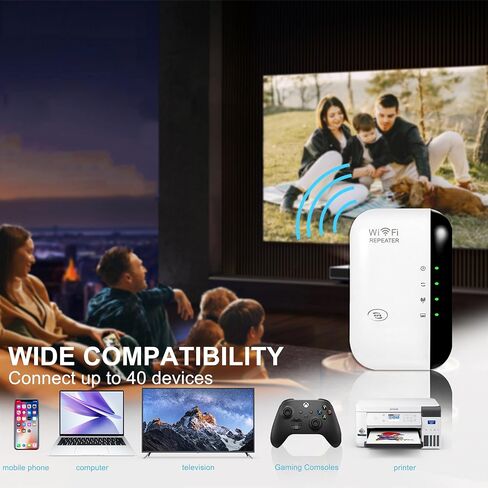 WiFi Extender Booster,WiFi Signal Booster,Internet Coverage Up to 3000 Sq.Ft! Works with 45+ Devices & Features Easy Setup,2.4GHz Band WiFi Extender, and LAN Port (White) in Saudi Arabia