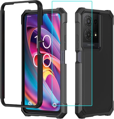 لحالة TCL K32 5G مع واقي الشاشة ، للحصول على TCL T513V CASE CASE PULLE PROGENT PROTION PRIT PCER POCPER الناعم الناعم ، حالة الهاتف الثقيلة للحماية من TCL K32 T513V أسود in Kuwait