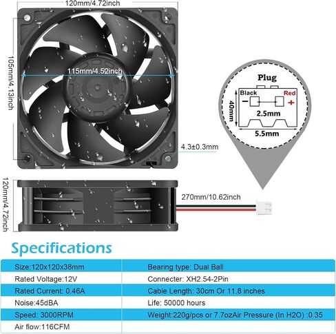 Wathai IP67 Waterproof 80mm x 25mm 12V Cooling DC Fan for RV Fridge Exhaust Ventilation Dual Ball High Speed DIY Cooler 12 v Fans 2 Pack in Saudi Arabia