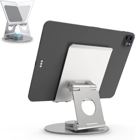 KABCON Swivel Tablet Stand, Aluminum Portable 360°Rotating Holder for Desk,Business,Kitchen,Desktop,Table Stand for iPad Pro 9.7,10.5,12.9/Air Mini,Tab,Kindle,Nexus,E-Reader-Black in Kuwait
