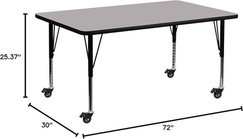 طاولة أنشطة Flash Furniture Mobile مقاس 30 بوصة عرض × 72 بوصة طول مستطيلة باللون الرمادي - أرجل قصيرة قابلة لتعديل الارتفاع in Kuwait