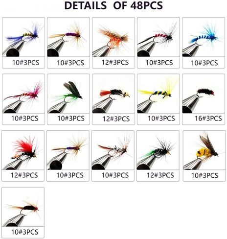 Fly Fishing Flies Kit-12pcs/32pcs/48pcs/64pcs Trout Flies Fly Fishing Lures with Fly Fishing Box Fly Fishing Assortment Kit for Bass Fly Fishing Flies Dry Wet Flies in Kuwait
