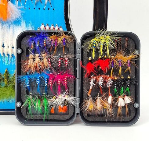 Fly Fishing Flies Kit-12pcs/32pcs/48pcs/64pcs Trout Flies Fly Fishing Lures with Fly Fishing Box Fly Fishing Assortment Kit for Bass Fly Fishing Flies Dry Wet Flies in Kuwait