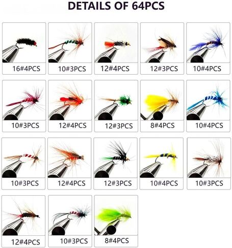 Fly Fishing Flies Kit-12pcs/32pcs/48pcs/64pcs Trout Flies Fly Fishing Lures with Fly Fishing Box Fly Fishing Assortment Kit for Bass Fly Fishing Flies Dry Wet Flies in Kuwait