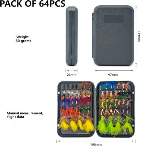 Fly Fishing Flies Kit-12pcs/32pcs/48pcs/64pcs Trout Flies Fly Fishing Lures with Fly Fishing Box Fly Fishing Assortment Kit for Bass Fly Fishing Flies Dry Wet Flies in Kuwait