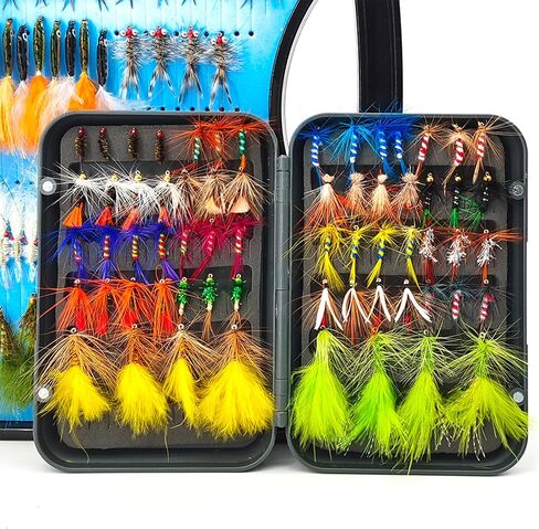 Fly Fishing Flies Kit-12pcs/32pcs/48pcs/64pcs Trout Flies Fly Fishing Lures with Fly Fishing Box Fly Fishing Assortment Kit for Bass Fly Fishing Flies Dry Wet Flies in Kuwait