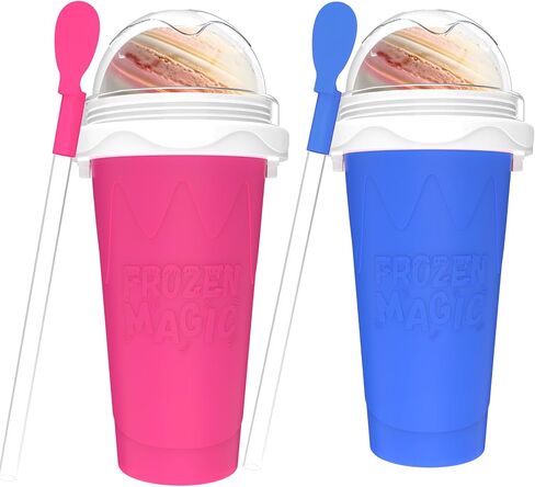 2pcs كأس صانع صانع Slushie ، أكواب سحرية سريعة المجمدة لصانع الآيس كريم الصنع المحلي الصنع ، كأس صانع ضجة مزدوجة الطبقة ، هدايا عيد ميلاد للأطفال ، الأصدقاء ، العائلة (الأزرق+الوردي) in Kuwait