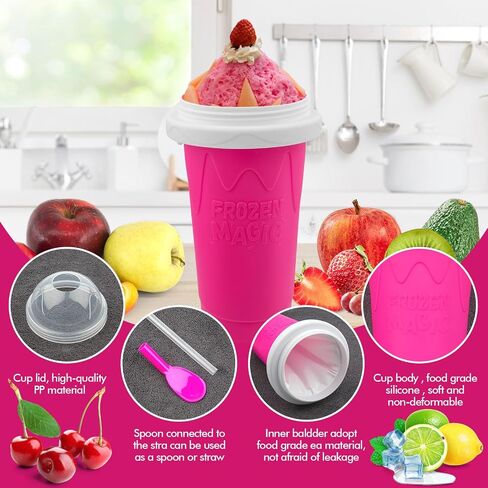 2pcs كأس صانع صانع Slushie ، أكواب سحرية سريعة المجمدة لصانع الآيس كريم الصنع المحلي الصنع ، كأس صانع ضجة مزدوجة الطبقة ، هدايا عيد ميلاد للأطفال ، الأصدقاء ، العائلة (الأزرق+الوردي) in Kuwait