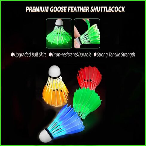 ZHENAN LED كرة الريشة الريشة ليلة داكنة توهج الطيور الإضاءة للأنشطة الرياضية الخارجية والداخلية (ريش_6 قطع) in Kuwait