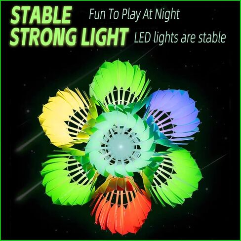 ZHENAN LED كرة الريشة الريشة ليلة داكنة توهج الطيور الإضاءة للأنشطة الرياضية الخارجية والداخلية (ريش_6 قطع) in Kuwait