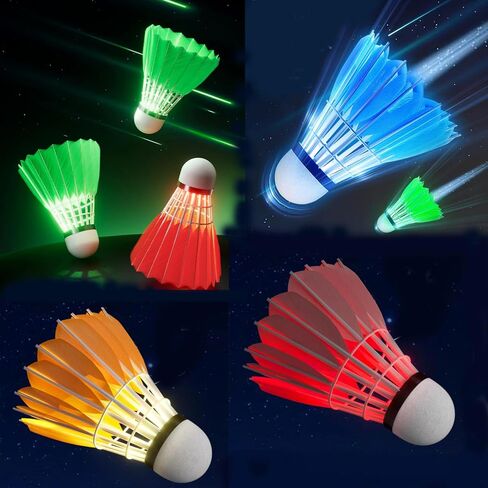 ZHENAN LED كرة الريشة الريشة ليلة داكنة توهج الطيور الإضاءة للأنشطة الرياضية الخارجية والداخلية (ريش_6 قطع) in Kuwait