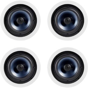 Polk Audio RC80i 2-Way Premium in-Ceiling 8" Round Speakers, Perfect for Damp and Humid Indoor/Outdoor Placement (White, Paintable-Grille) Dual Pairs (4 Speakers)