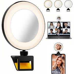 60 LED Video Conference Ring Light – Rechargeable Clip Design, 3 Adjustable Light Modes - Universal for Phones/Laptops, 3000K-5000K Color Range, 2H Battery, Streaming/Makeup/Office Use