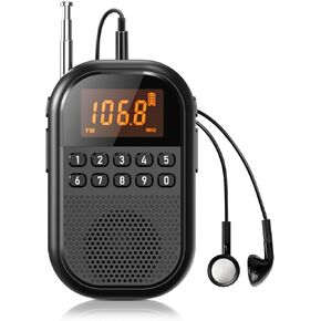 AM FM Portable Radio:1100mAh Rechargeable Transistor Pocket Radio with Best Reception Digital Tuning, LCD Screen,Numeric Keyboard, Earphone, Sleep Timer, for Jogging, Walking Black