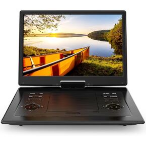 17.9" Portable DVD Player for Kids with 15.6" Swivel Screen, 5 Hours Rechargeable Battery, Car DVD Player with High Volume Dual Speakers, Remote Control, Support Sync TV, Region Free USB/SD/AV,Black