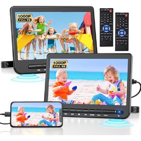 10.5" Dual Portable DVD Player for Car with 1080P HDMI Input, DESOBRY Rechargable Car DVD Player Dual Screen Play A Same or Two Different Movies, 5-Hour Battery, Support USB,AV in/Out