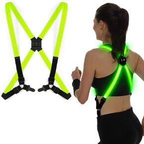 BiPawTi Light Up Suspenders LED Safety Lights for Walking at Night, USB Rechargeable, 3 Lighting Modes Glow in the Dark Gear