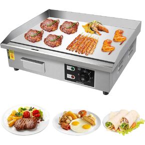 22" Commercial Electric Countertop Griddle, 3000W 110V Flat Top Grill, Non-Stick Teppanyaki Grill, Stainless Steel Hot Plate BBQ, with Adjustable Temp Control for Restaurant Kitchen
