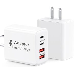 USB C Charger Block 40W, 2Pack 4-Port Type C Fast Charging Blocks PD USBC Plug Adapter + QC USB Wall Charger Cube Multiport Brick Compatible with iPhone 16 15 14 13 12 11 Pro Max XS, Samsung