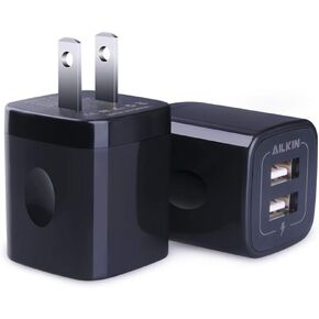 USB Wall Charger, Charger Adapter, AILKIN 2-Pack 2.1A Dual Port Quick Plug Cube for iPhone 15 14 13 12 11 Pro Max 10 SE X XS Plus Samsung Galaxy S23 S22 S21 Power Block Fast Charging Box Brick