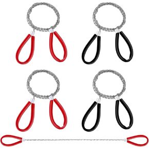 4Pcs Stainless Steel Wire Saws, Metal Wire Saw Hand Pocket String Emergency Survival Rope Cutting Tools, 70cm Extended Cutting Rope for Camping & Survival (Red, Black, Silver)