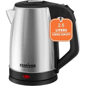 Stariver 2.5L Large Electric Kettle, BPA Free Stainless Steel Water Heater, Fast Boil Electric Tea Kettle, Water Boiler with Auto Shut-Off & Boil-Dry Protection for Family (10-12 Cups)
