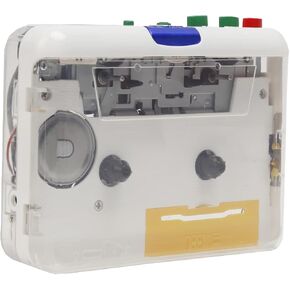 Cassette to MP3 Player, Color Transparent Tape Player to MP3 Portable Stereo Cassette Player, USB Plug and Play Dual Power Supply for Music Listening with Earphones