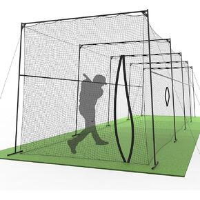 Murray Sporting Goods Baseball/Softball Batting Cage 40 ft - Black Steel Metal Frame with 60-Ply Net | Net Includes 7 ft Entrance Door and 4 ft Pitching Machine Hole