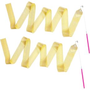 Abeillo 2pcs Rhythmic Dance Ribbons, 78.7 Inch Gymnastics Ribbon Dancer Wand Dancing Ribbon Streamers for Kids, Fits Artistic Dancing Gymnastics, Circus Carnival Shows, Baton Stick Twirling