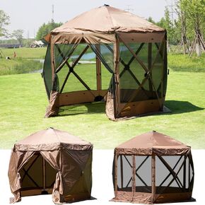 منبثق شاشة خيمة ، 12'x12 'Hindproof & UV Protection Shelter ، الإعداد الفوري المحمول ، خيمة شاشة ذات 6 جوانب للنزهة ، التخييم ، الفناء الخلفي ، في الهواء الطلق (رمادي)