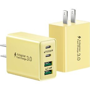 USB C Charger Block, 2Pack 40W 4-Port Type C Fast Charging Block Dual PD Power Adapter+QC Plug Double USB Wall Charger Blocks Multiple USBC Charging Cube for iPhone 16 15 14 13 12 11 Pro Max, Samsung