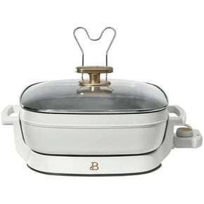 Beautiful 5 in 1 Electric Skillet - Expandable up to 7 Qt with Glass Lid, White Icing, by D'rew Barry'more