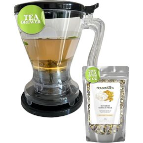 Nelson's Tea Loose Leaf Tea Maker & Bourbon Ginger Pear - Durable Brewer for Iced or Hot Tea & Full Flavor Extraction - Mix of Ginger, Cornflower and Dried Elderflower, Perfect for Tea Lovers (2 oz)