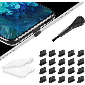 USB C Dust Plug, 20 Pcs Silicone Type C Anti Dust Plug Cover for iPhone 15 16 Series Samsung Galaxy, Charging Port Protector Cap USB C Port Cover with Cleaning Brush and Portable Storage Box