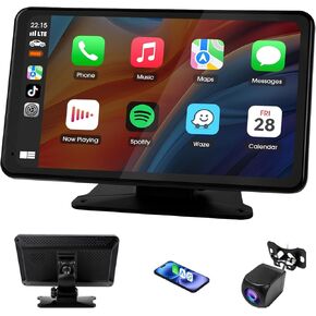 7 "ستيريو سيارة محمولة مع Carplay اللاسلكي/Android Auto ، راديو سيارة HD شاشة تعمل باللمس مع كاميرا احتياطية/التحكم الصوتي/BT 5.0/GPS/FM بطاقة راديو/SD/TF لجميع المركبات