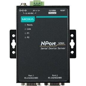 MOXA NPort 5250A - 2 Ports Device Server, 10/100M Ethernet, RS-232/422/485, DB9 Male, 15KV ESD, 0.5KV Serial Surge, 12~48VDC, 0~60°C