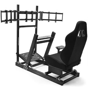 Supllueer 8040 Aluminum Racing Simulator Cockpit with 3 Monitor Stand and Ergonomic Seat, Compatible with Logitech/Thrustmaster/Fanatec/Moza Wheels and Direct Drive Motors