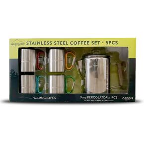 9-Cup Coffee Percolator Set with 4 Mugs – Stainless Steel Camping Coffee Pot, Stovetop Percolator Coffee Maker for Home & Outdoor Use