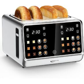 Keenstone Toaster 4 شريحة ، محمصة ذكية رقمية مع شاشة تعمل باللمس ، لوحة تحكم مزدوجة ، محمص فتحة واحدة ، مؤقت ، إعادة تسخين وإزالة الجليد للخبز ، الخبز ، الفطائر ، أساسيات مطبخ الفولاذ المقاوم للصدأ