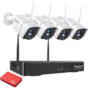 1080P Wireless Security Camera System, Firstrend 8CH Wireless DVR System with 4 pcs 1080P Security IP Camera and 2TB Hard Drive Pre-Installed, 65 ft Night Vision and Easy Remote Monitoring