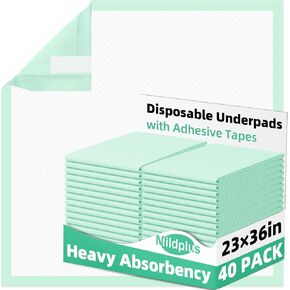 MILDPLUS Disposable Underpads with Adhesive Tapes 23'' X 36'' Chucks Pads Heavy Absorbency Incontinence Pads, Waterproof Pee Pads, Thicker Chux Pads for Unisex Adult, Kids and Pet (40 Count)